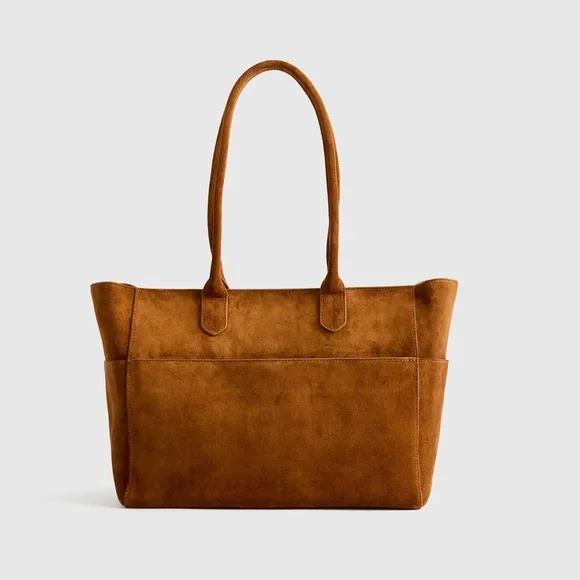 Quince Italian Suede Shopper Tote Whisky Brown Bags - Picture 8 of 10